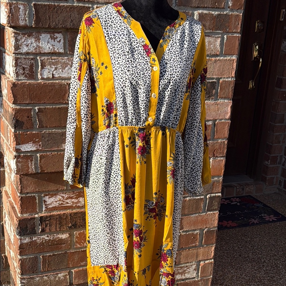 Floral Yellow and Black Patterned Dress